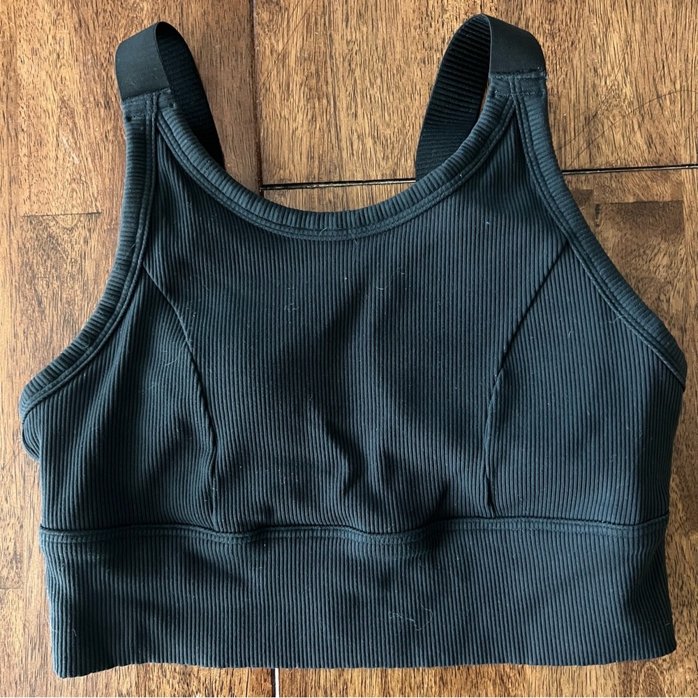Aerie Offline Black Ribbed Real Me Hold Up Cardio Sports Bra Size Medium